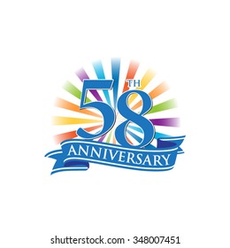 58th anniversary ribbon logo with colorful rays of light