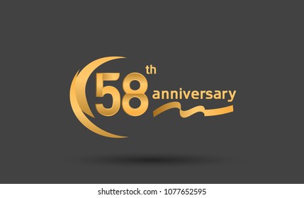 58th anniversary with swoosh golden color and ribbon for celebration event