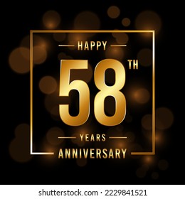 58th Anniversary. Anniversary template design with golden font for celebration events, weddings, invitations and greeting cards. Vector illustration