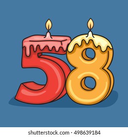 58th  Birthday Candle Number .Vector design template elements for your birthday celebration.