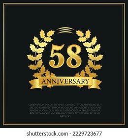 58th Year anniversary celebration background.  Golden numbers with gold ribbon, vector design.
