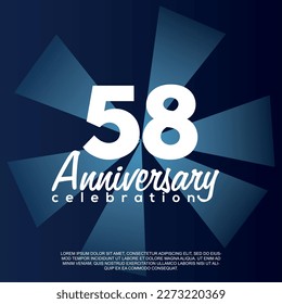 58th year anniversary celebration vector template design illustration with white text elegant blue shiny background.	