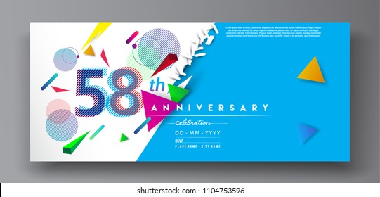 58th years anniversary logo, vector design birthday celebration with colorful geometric background and circles shape.