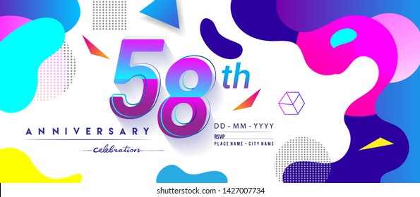 58th years anniversary logo, vector design birthday celebration with colorful geometric background and circles shape.
