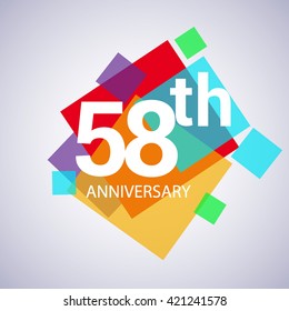 58th years anniversary logo, vector design birthday celebration with colorful geometric isolated on white background.