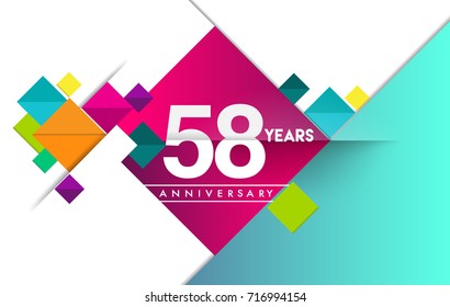 58th years anniversary logo, vector design birthday celebration with colorful geometric isolated on white background.