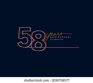 58th Years Anniversary Logotype with Colorful Multi Line Number Isolated on Dark Background.