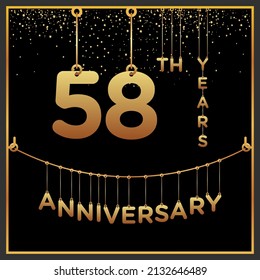 58th years anniversary, vector design for anniversary celebration with gold color on black background, simple and luxury design. logo vector template