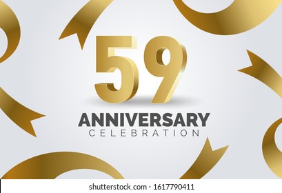 59 Anniversary celebration with three dimension number and ribbon vector background.