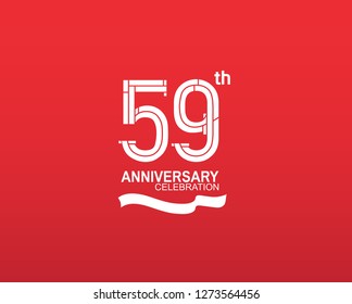 59 anniversary flat design white color isolated on red background