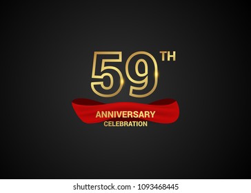 59 anniversary logotype design with line golden color and red isolated on dark background
