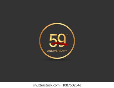 59 anniversary vector design golden color with ring and red ribbon isolated on black background