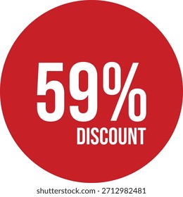 ícone de 59% desconto círculo vermelho vetorial com texto branco