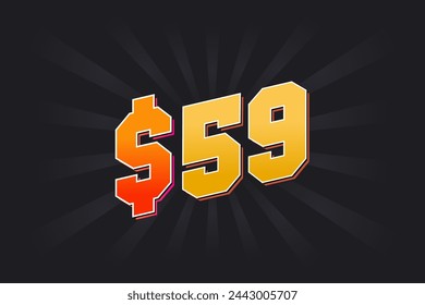 59 Dollar American Money vector text symbol. $59 USD United States Dollar stock vector