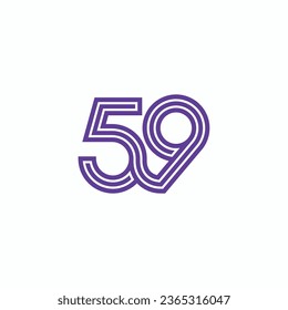 59 logo. Geometric line art outline number fifty nine icon vector illustration