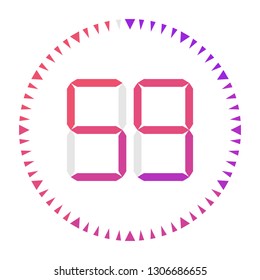 The  59 minutes, stopwatch vector icon, digital timer. Vector digital count down circle board with circle time pie diagram. Watch outline style design, designed for web and app.