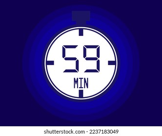 59 minutes stopwatch vector icon. Stopwatch icon in clock style. Timer for schedules and appointments on blue background