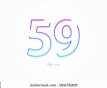 59 number, outline stroke gradient font. Trendy, dynamic creative style design. For logo, brand label, design elements, application and more. Isolated vector illustration