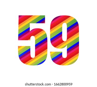 Dígito numérico de 59 números estilo arco iris. Colorido Diseño de ilustración de vectores número 59 aislado en fondo blanco.