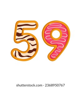 59 number sweet glazed doughnut vector illustration