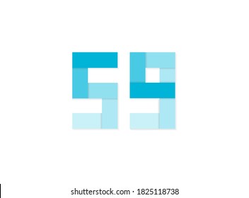59 número, logotipo vectorial, fuente de diseño de corte de papel de tonos azules .Aislado sobre fondo blanco. Ilustración Eps105