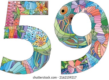 59 number vintage font. Engraving design. Vector illustration.