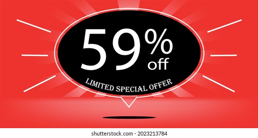 59% de globo negro y rojo, para oferta especial limitada, banner rojo para ofertas especiales de promociones