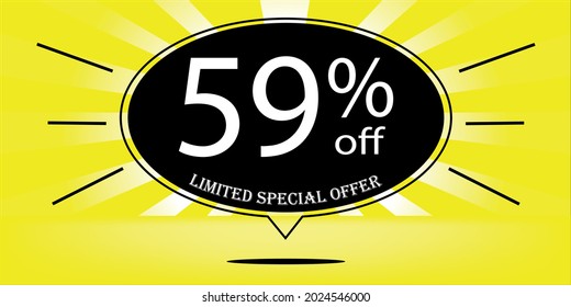 59% off black balloon and yellow, for limited special offer, yellow banner for special offers of promotions