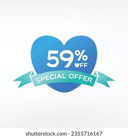 59% off discount promotion sale banner, ads. Valentine's Day Sale, holiday discount tag.