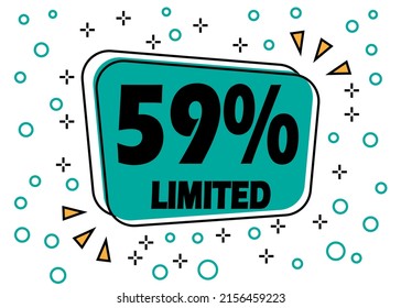 59% de descuento, oferta limitada. Cartel de burbuja para la reducción de precios en productos y tiendas.