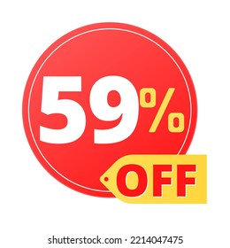 59% off limited special offer. Discount banner in red and yellow circular balloon, super discount.