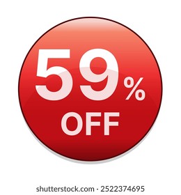 59% off red discount button. Fifty nine percent off shopping sale discount emblem in red. Special offer symbol. Vector illustration.