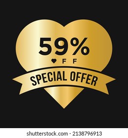 59% OFF Sale Discount Promotion Banner. Special Offer, Event, Valentine Day Sale, Holiday Discount Tag Template