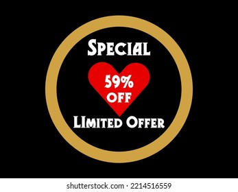 59% off. Special Limited Offer Icon. Banner badge, offer sticker. Special offer sign. Sale. Sticker badge with vector art illustration with golden circle. 