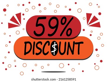 59% percent discount label isolated on white background. Special promo off price reduction badge vector illustration in red and orange.