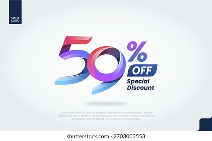 59 Percent Off Banner Vector with Modern 3D Gradient Typography for Sale Promotion