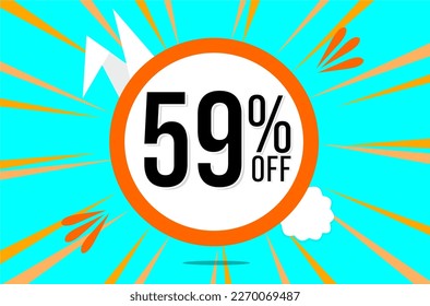 59 percent off. Blue banner with floating orange and white balloon for easter special offer and promotion.