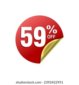 59 Percent .Special offer sale red and golden sticker tag. vector illustration