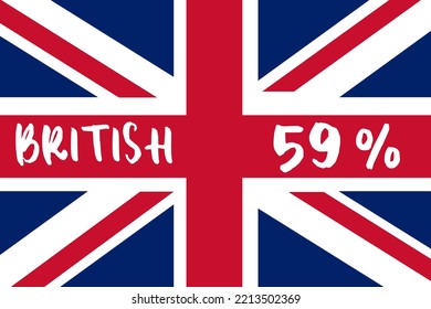 59% percentage British Color Flag. Blue, red and white color. Banner template design for social media and website. Vector modern minimalist art illustration. Rectangular shape.