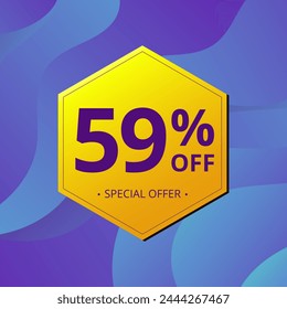 59% Sale and Discount Label. Fifty nine percent Sale Discount label Geometric design. Abstract Blue and Yellow Hexagon. Vector illustration.