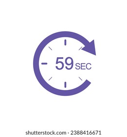 59 second timer vector icon, 59 sec stopwatch symbol.