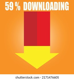 59% sign symbol downloading in 3d illustration arrow red color shape business stamp isolated on yellow background. Vector eps10