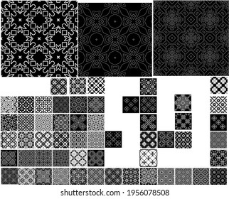 59 Universal different geometric seamless patterns. Endless vector texture can be used for wrapping wallpaper, pattern fills, web background,surface textures. Set of monochrome ornaments 