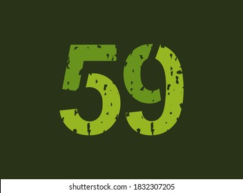 59 vectorial número hecho de grosor, textura gruesa. Estilo de impresión de sello de goma. Para logotipo, marca, afiche, elementos de diseño, etc.