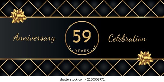 59 Year Anniversary Celebration with Gold Bow for Celebration Events, Wedding, greeting card, birthday party, and Invitation Isolated on Black Background. 59 Years Anniversary Logotype Vector