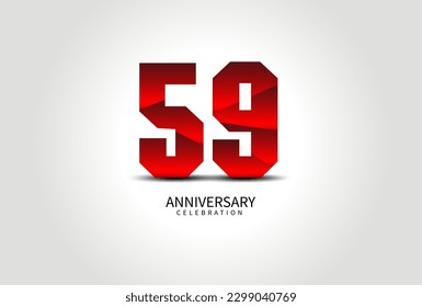59 Year Anniversary Celebration Logo red vector, 59 Number Design, 59th Birthday Logo, Logotype Number, Vector Anniversary For Celebration, Invitation Card, Greeting Card. logo number Anniversary