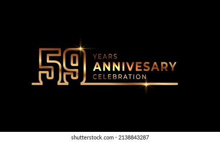 59 Year Anniversary Celebration Logotype with Golden Colored Font Numbers Made of One Connected Line for Celebration Event, Wedding, Greeting card, and Invitation Isolated on Dark Background