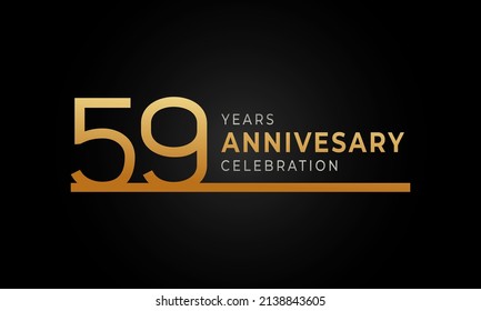 59 Year Anniversary Celebration Logotype with Single Line Golden and Silver Color for Celebration Event, Wedding, Greeting card, and Invitation Isolated on Black Background