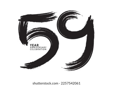 59 year anniversary celebration logotype black paintbrush vector, 59 number design, 59th Birthday invitation, anniversary template, logo number design vector, calligraphy font, typography logo