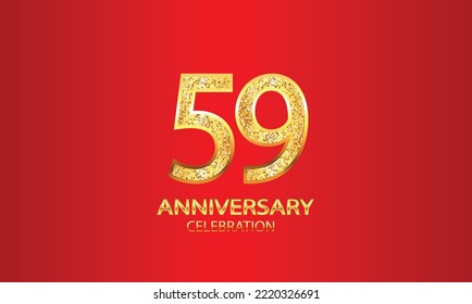 59 Year Anniversary celebration Vector Design with red background and glitter. 59th Anniversary celebration. Gold Luxury Banner of 59th Anniversary. vector illustration